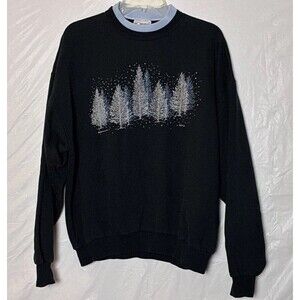 VTG Morning Sun G. Johnson Hand Painted Winter Pines Double Collar Sweatshirt XL